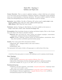 Math 2701 - Topology 2 Syllabus and Topics List