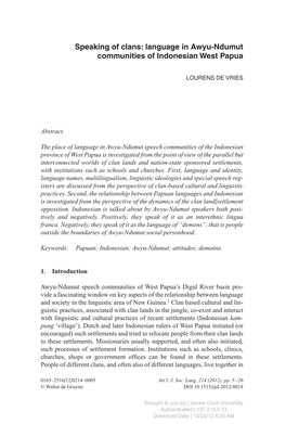 Speaking of Clans: Language in Awyu-Ndumut Communities of Indonesian West Papua