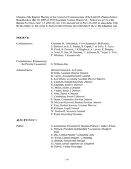 Minutes of the Regular Meeting of the Council of Commissioners of the Lester B