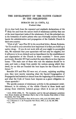 The Development of the Native Clergy in the Philippines Horacio De La Costa, Sj