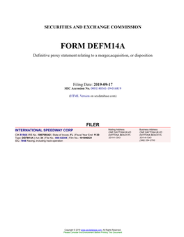 INTERNATIONAL SPEEDWAY CORP Form DEFM14A Filed 2019-09-17