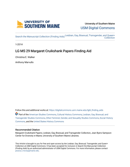 LG MS 29 Margaret Cruikshank Papers Finding Aid