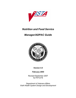 Nutrition and Food Service Manager/ADPAC Guide