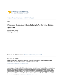 Measuring Chemotaxis in Borrelia Burgdorferi the Lyme Disease Spirochete