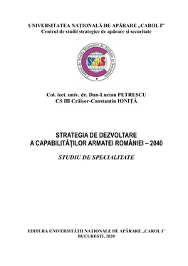 Strategia De Dezvoltare a Capabilităților Armatei României – 2040