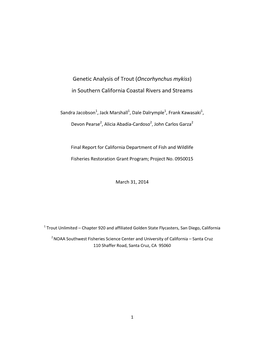 Genetic Analysis of Trout (Oncorhynchus Mykiss) in Southern California Coastal Rivers and Streams