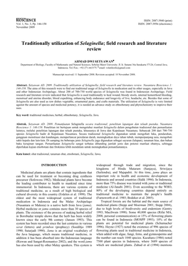 Traditionally Utilization of Selaginella; Field Research and Literature Review