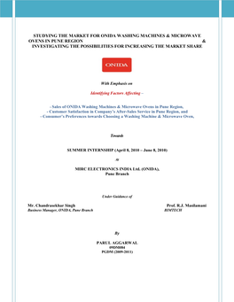 Studying the Market for Onida Washing Machines & Microwave Ovens in Pune Region & Investigating the Possibilities for Increasing the Market Share