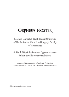 Learned Journal of Károli Gáspár University of E Reformed Church