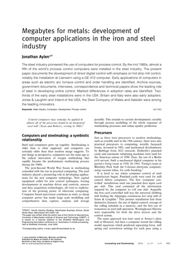 Development of Computer Applications in the Iron and Steel Industry