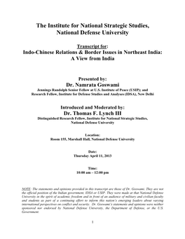 The Institute for National Strategic Studies, National Defense University