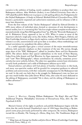 196 Besprechungen Narrative Is the Ambition of Leading, Mostly Academic Publishers to Produce Their Own Shakespeare Editions. Af