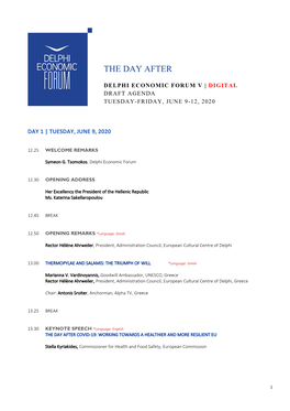 Delphi Economic Forum V | Digital Draft Agenda Tuesday-Friday, June 9-12, 2020