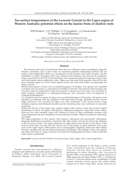 Sea Surface Temperatures of the Leeuwin Current in the Capes Region of Western Australia: Potential Effects on the Marine Biota of Shallow Reefs