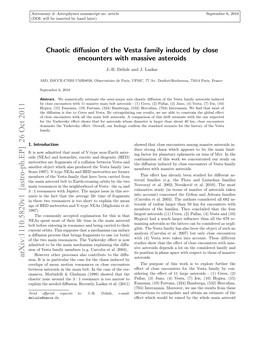 Chaotic Diffusion of the Vesta Family Induced by Close Encounters With