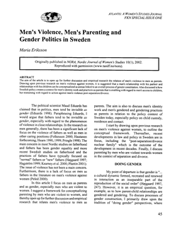 Men's Violence, Men's Parenting and Gender Politics in Sweden