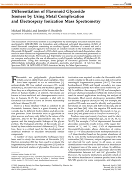 Differentiation of Flavonoid Glycoside Isomers by Using Metal Complexation and Electrospray Ionization Mass Spectrometry