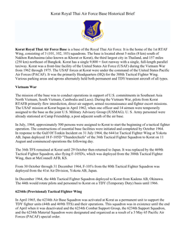 Korat Royal Thai Air Force Base Historical Brief