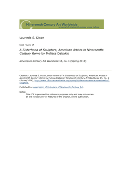 A Sisterhood of Sculptors, American Artists in Nineteenth- Century Rome by Melissa Dabakis