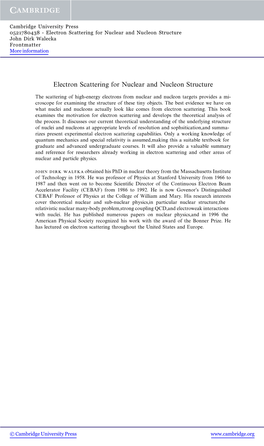 Electron Scattering for Nuclear and Nucleon Structure John Dirk Walecka Frontmatter More Information