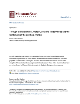 Andrew Jackson's Military Road and the Settlement of the Southern Frontier