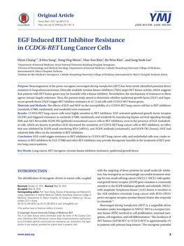 EGF Induced RET Inhibitor Resistance in CCDC6-Retlung Cancer Cells