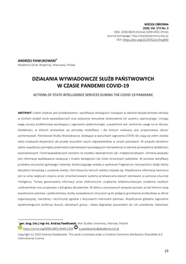 Działania Wywiadowcze Służb Państwowych W Czasie Pandemii Covid-19