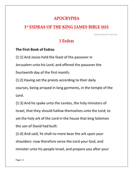 APOCRYPHA 1St ESDRAS of the KING JAMES BIBLE 1611. In