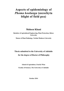 Aspects of Epidemiology of Phoma Koolunga (Ascochyta Blight of Field Pea)