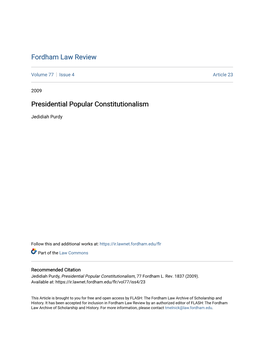 Presidential Popular Constitutionalism