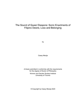 The Sound of Queer Diaspora: Sonic Enactments of Filipinx Desire, Loss and Belonging