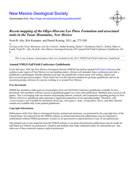 Recent Mapping of the Oligo-Miocene Los Pinos Formation and Associated Units in the Tusas Mountains, New Mexico Scott B