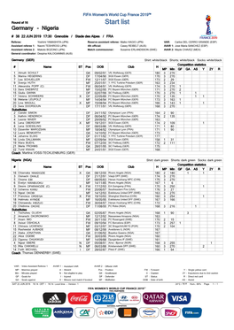 Start List Germany - Nigeria