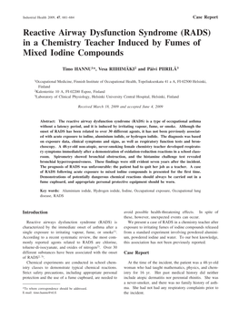 RADS) in a Chemistry Teacher Induced by Fumes of Mixed Iodine Compounds