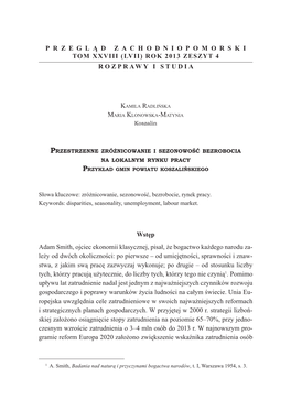 P R Z E G L Ą D Z a C H O D N I O P O M O R S K I TOM XXVIII (LVII) ROK 2013 ZESZYT 4 ROZPRAWY I STUDIA Wstęp Adam Smith, Ojci