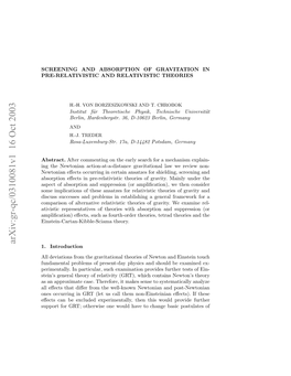 Screening and Absorption of Gravitation in Pre-Relativistic And