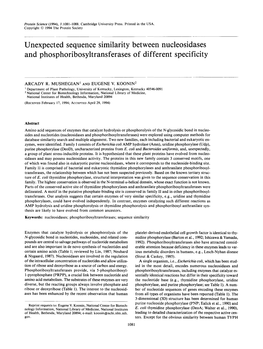 Unexpected Sequence Similarity Between Nucleosidases and Phosphoribosyltransferases of Different Specificity