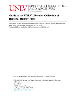 Guide to the UNLV Libraries Collection of Regional History Files