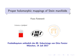Proper Holomorphic Mappings of Stein Manifolds