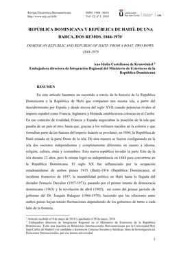 República Dominicana Y República De Haití: De Una Barca, Dos Remos