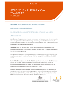 Awic 2016 - Plenary Q/A Transcript 14 April 2016