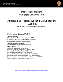 Appendix E: Topical Working Group Report – Geology Eric Rutherford and Grant Kaye (HPI-CESU)