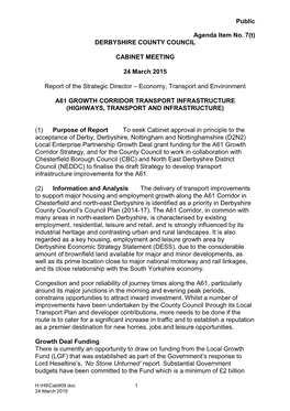 Public Agenda Item No. 7(T) DERBYSHIRE COUNTY COUNCIL CABINET MEETING 24 March 2015 Report of the Strategic Director – Economy