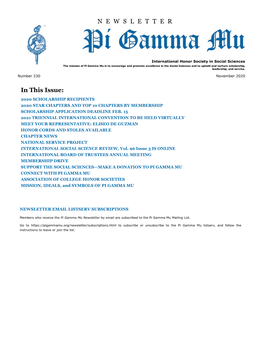 Pi Gamma Mu International Newsletter: November 2020