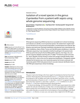 Isolation of a Novel Species in the Genus Cupriavidus from a Patient with Sepsis Using Whole Genome Sequencing