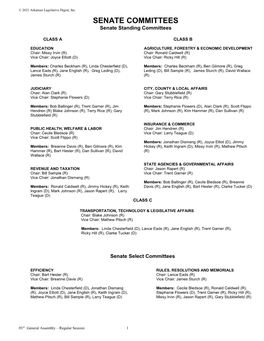 SENATE COMMITTEES Senate Standing Committees
