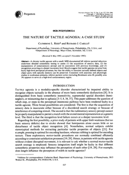 The Nature of Tactile Agnosia: a Case Study