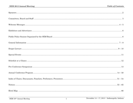 SEM 2013 Annual Meeting Table of Contents Sponsors