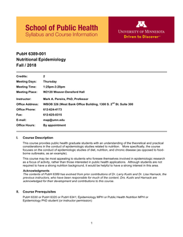 Nutritional Epidemiology Fall / 2018