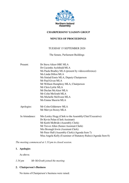 Chairpersons' Liaison Group Meeting Minutes of Proceedings 15 September 2020